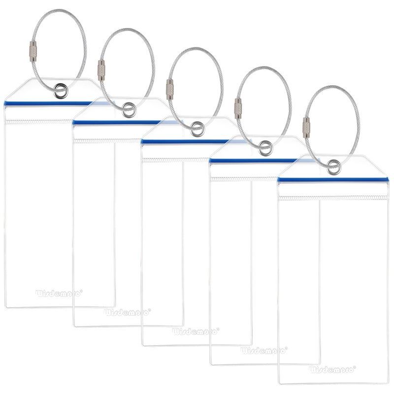 Wisdompro Cruise Luggage Tag Holder, 5 Pack Clear Waterproof Luggage Tags with Zip Seal & Steel Loops for Carnival Cruise Ships - Image 1